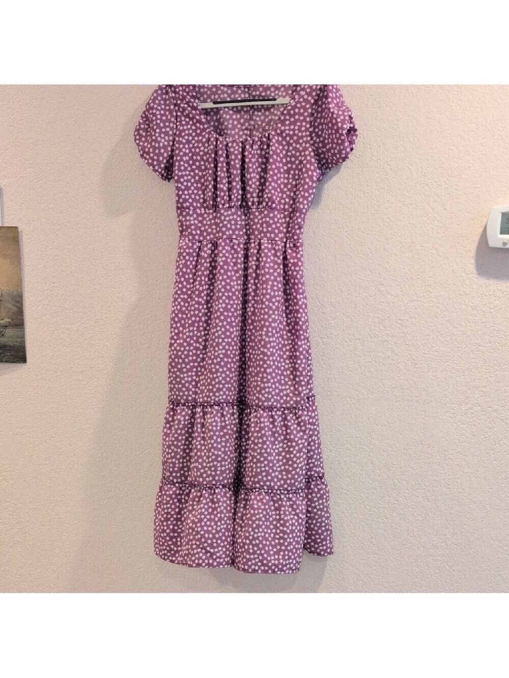 Country Peasant Woman's Dress, Purple And White, Layered Bottom,Midi , Medium. - Picture 2 of 6
